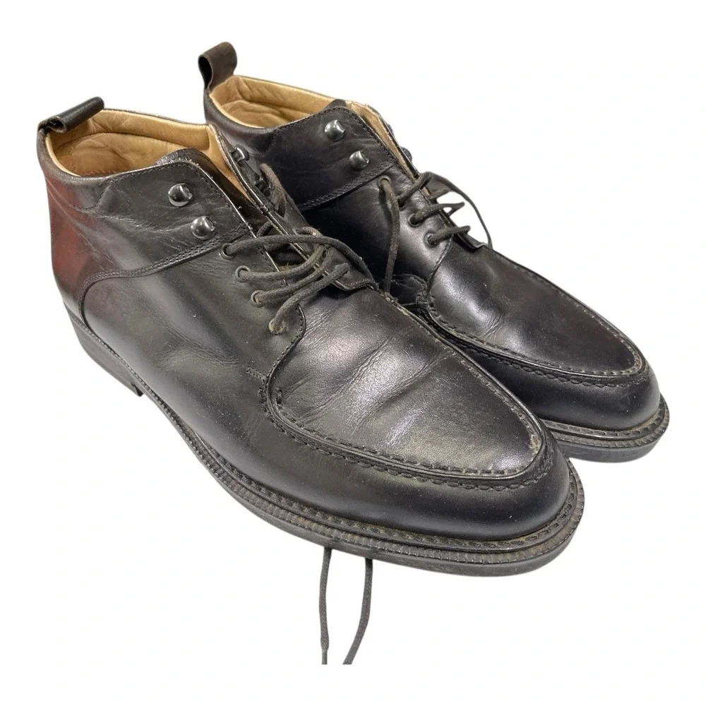 Kenneth Cole 7 Black Leather Chukka Boots Moc Toe Lace‎ Up Italian Dress Shoes